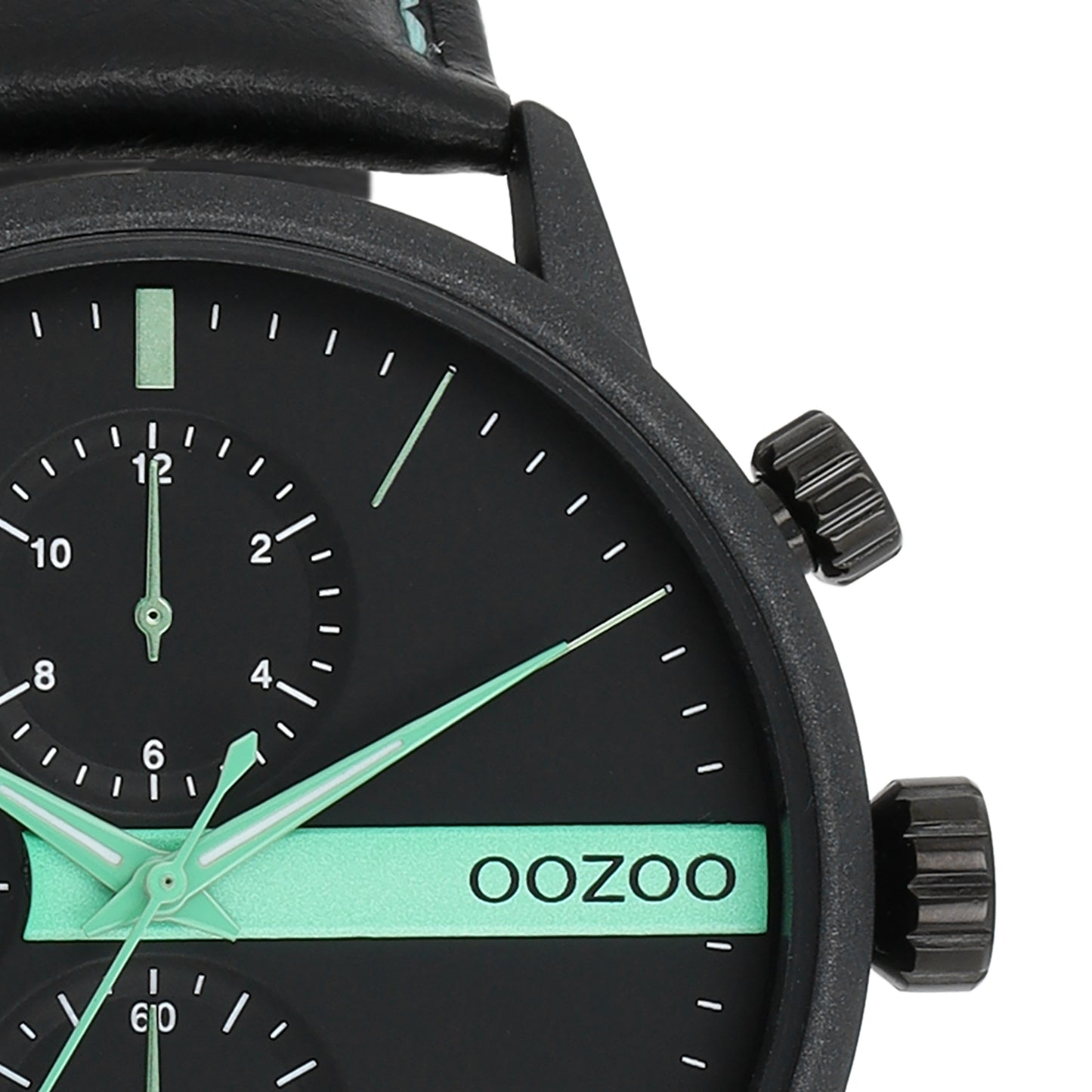 OOZOO Chronograph Schwarz Plattiert Lederarmband Schwarz Mint 45 mm C11229 Detail
