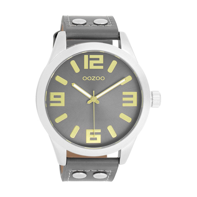 OOZOO Uhr Edelstahlgehäuse Lederarmband Grau 46 mm C1087