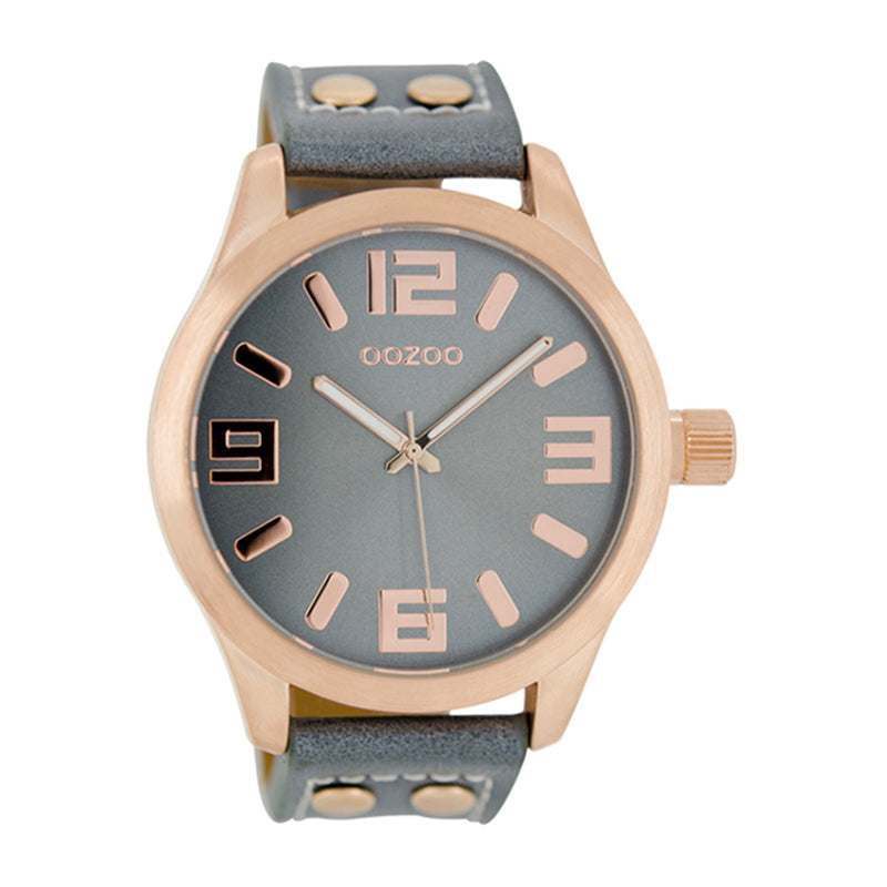 OOZOO Uhr Rosé Plattiert Grau Lederarmband Große Ziffern 46 mm C1154