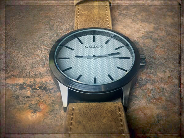 OOZOO Uhr Schwarz Plattiert Lederarmband Braun Zifferblatt Strukturiert Grau 48 mm C9012