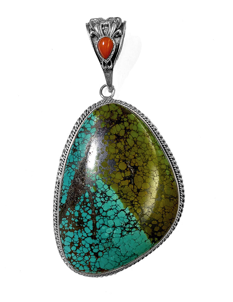 Steinanhänger Türkis Koralle Boho-Style 925 Sterling Silber Unikat