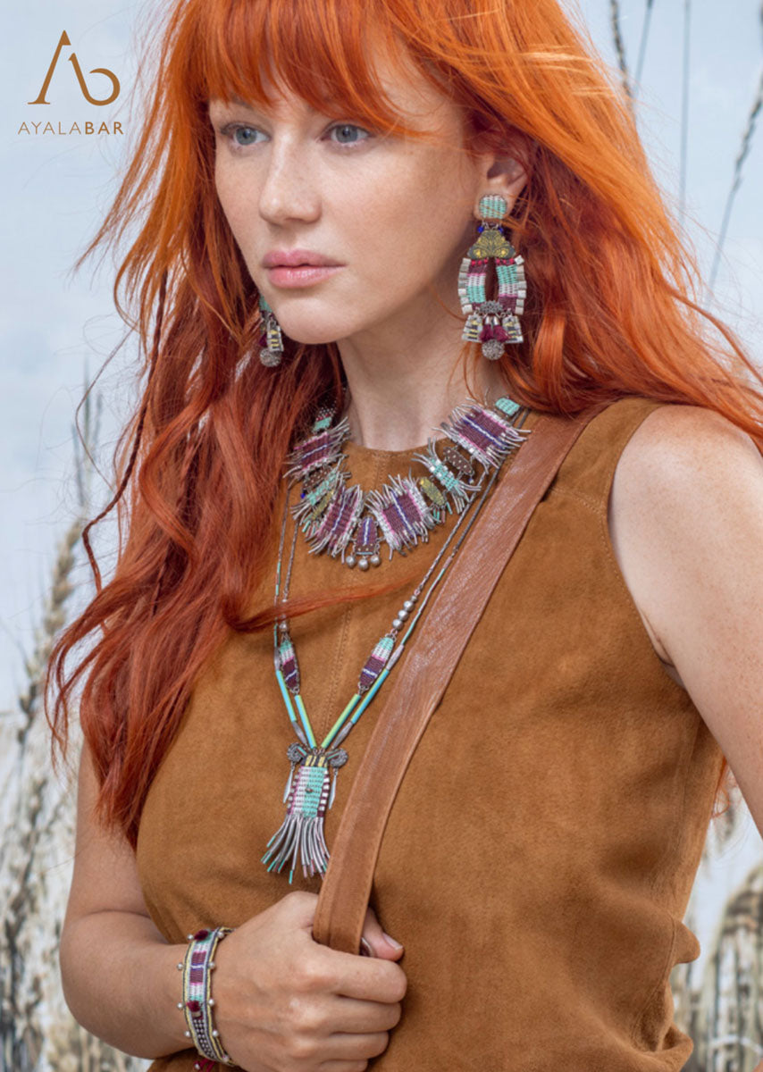 Ayala Bar Statement Boho Kette Multicolor Textil Perlen Wild Spirit