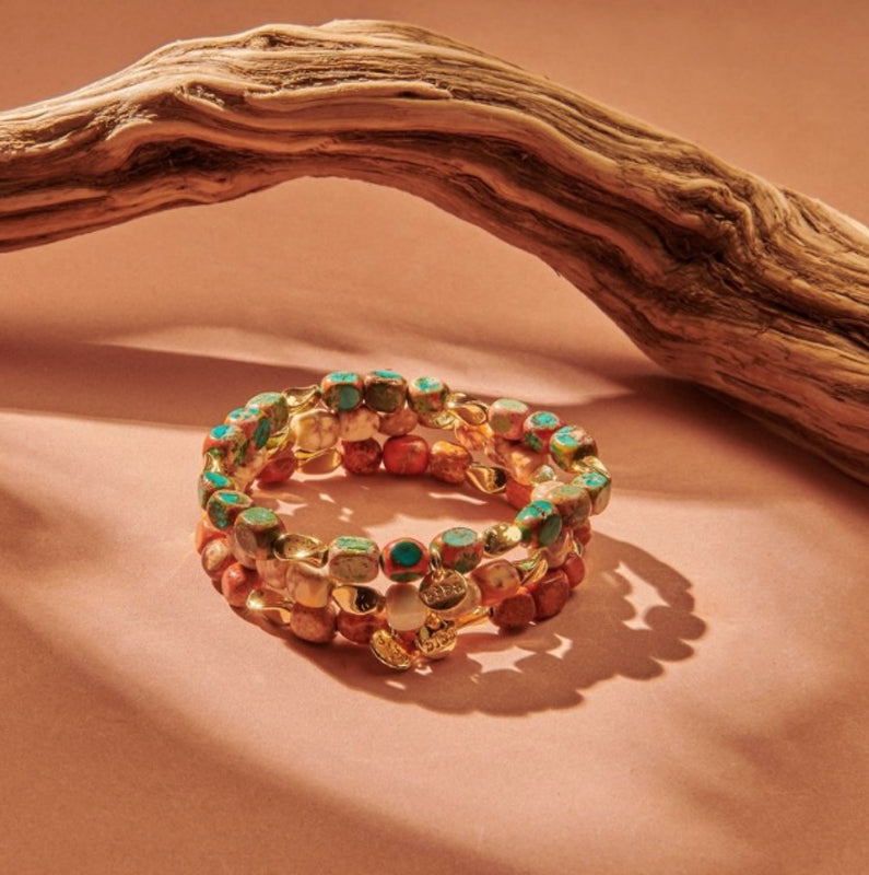 Biba Armbänder Naturstein Mix Vergoldet Stacking Beads Dehnbar