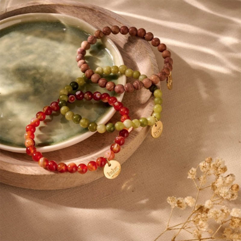 Biba Armbaender Naturstein-Perlen 6 mm Vergoldet Dehnbar