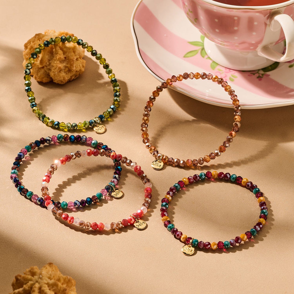 Biba Armband Kristallperlen Facettiert 4 mm Multicolor Stacking Beads Dehnbar Varianten