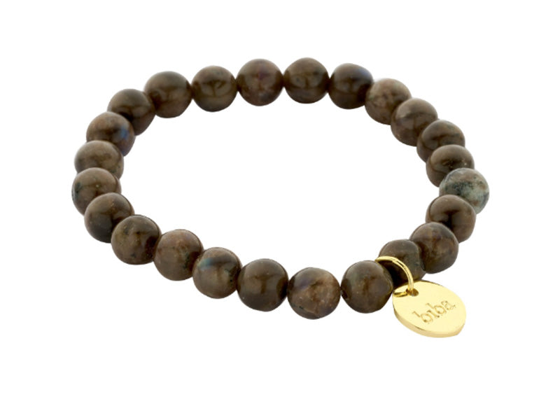 Biba Armband Naturstein-Perlen 8 mm Vergoldet Dehnbar