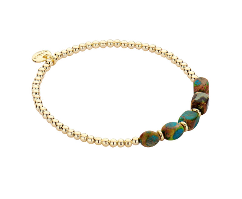 Biba Kugelarmband Natursteine Multicolor Gold Plattiert Dehnbar