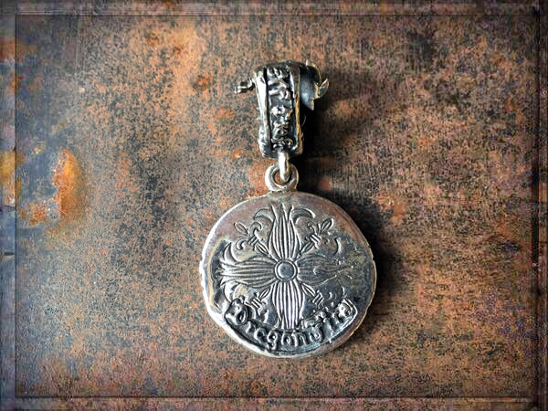 Elfcraft Münz-Anhänger Drachen-Motiv Drachenschuppen-Fassung 925 Sterling Silber Massiv Unisex Rückseite