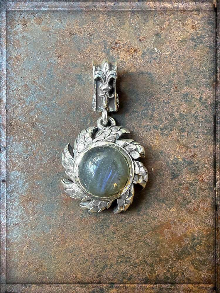 Elfcraft Anhänger Sonne Drachenschuppen Labradorit Lilie 925 Sterling Silber 2