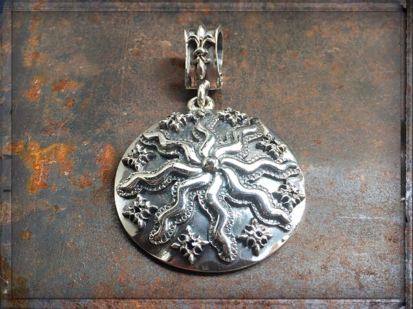 Elfcraft Anhänger Sonnenplanet Rund Groß Meteorit Diamanten Schwarz Lilien-Öse 925 Sterling Silber Massiv