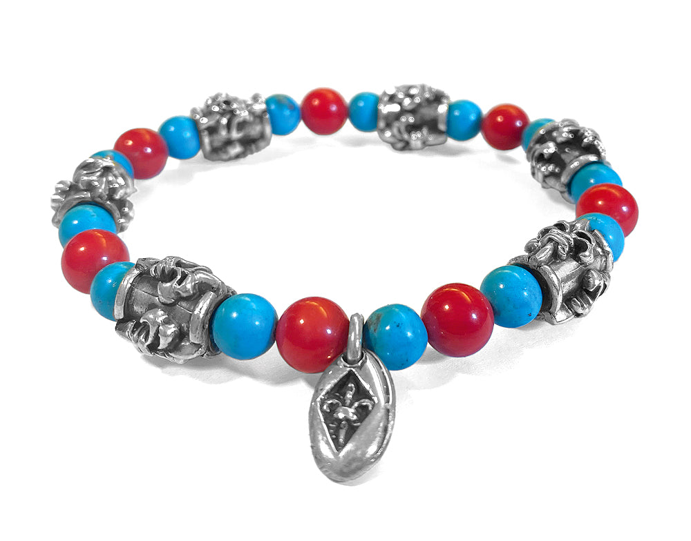 Elfcraft Armband Perlen Türkis Rot Lilien-Tubes 925 Sterling Silber Dehnbar Unisex