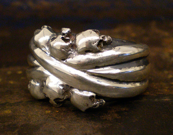 Elfcraft Bandring Breit Skulls Totenköpfe Sterling Silber Massiv