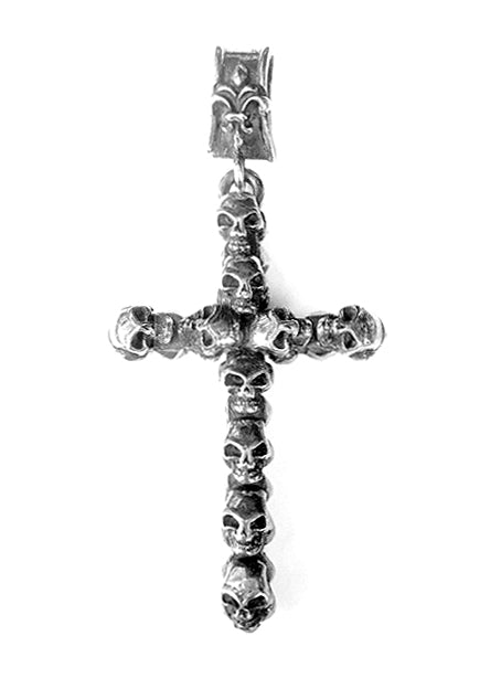 Elfcraft Skull-Kreuz Totenköpfe Lilien-Öse 7 cm Lang 925 Sterling Silber Massiv Unisex