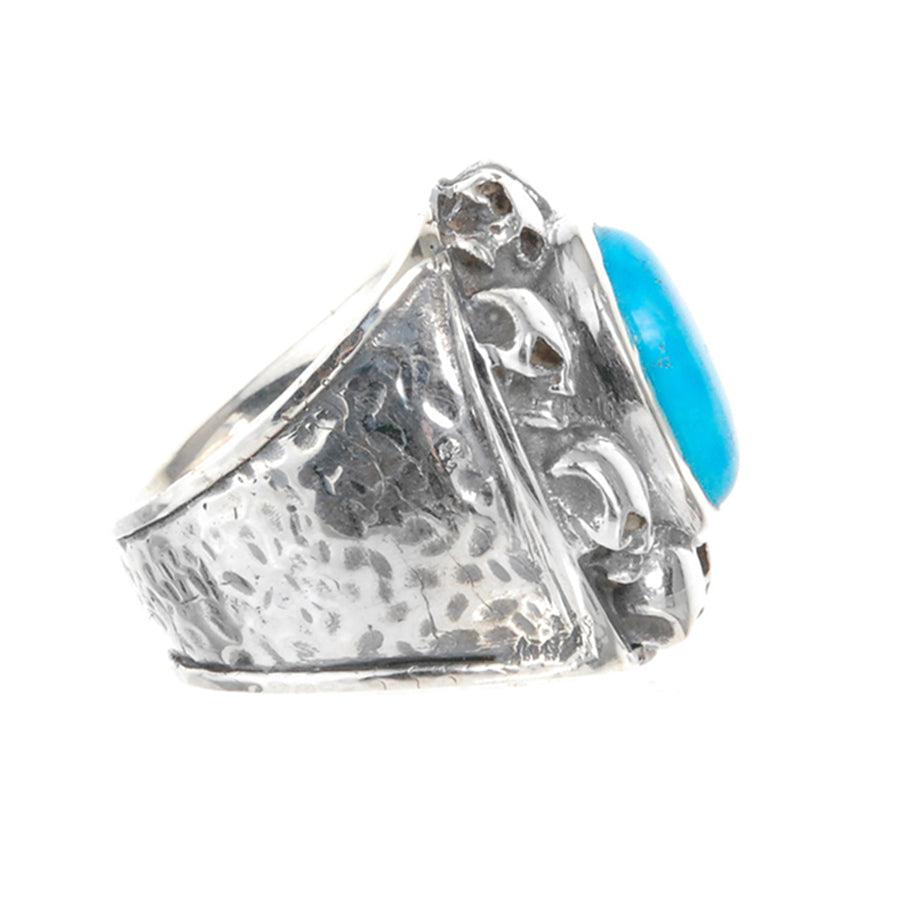 Elfcraft Ring Groß Türkis Cabochon Skulls Totenköpfe 925 Sterling Silber Massiv Seitlich