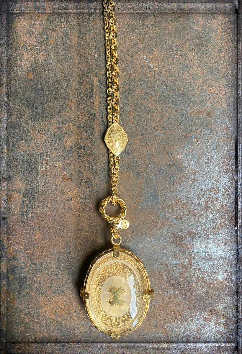 Gem Kingdom Anhänger Doppelseitig Bohemian Crystal Loewe X-Motiv Golden Heritage Bronze 18k Vergoldet