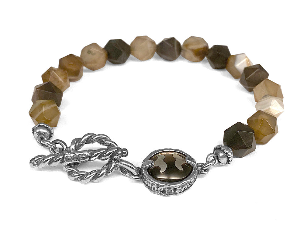 Gem Kingdom Achat-Armband Braun Facettiert Perlmutt-Element 925 Sterling Silber Unisex
