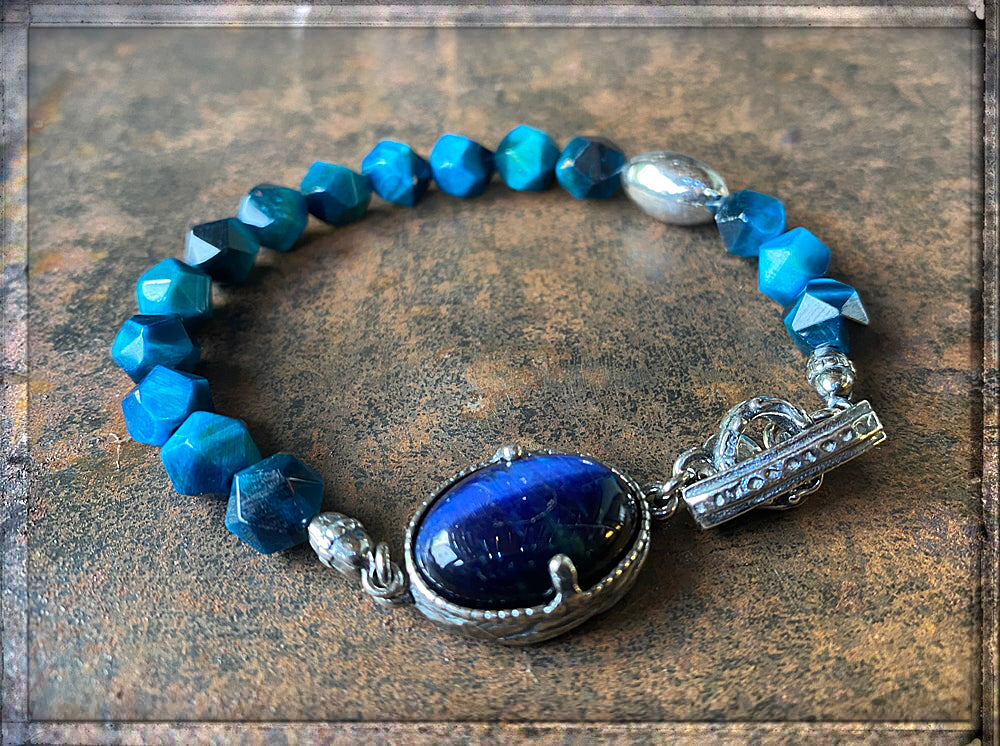 GEM Kingdom Steinarmband Tigerauge Blau 925 Sterling Silber Unisex