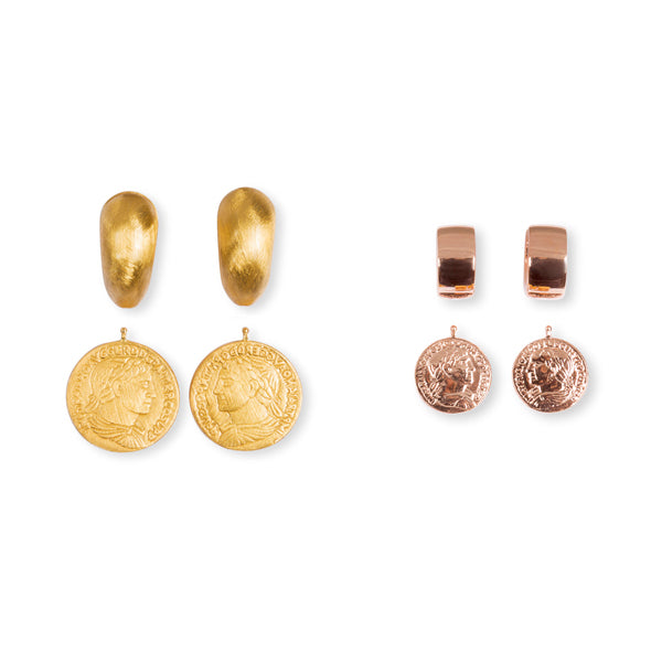 Heide Heinzendorff Creolen Wechselsystem-Einhänger Münzen 925 Sterling Silber Gold Plattiert Rosévergoldet