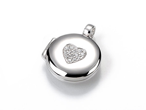 Herz-Medaillon Rund Zirkonia-Pavé 925 Sterling Silber Rhodiniert 2 cm