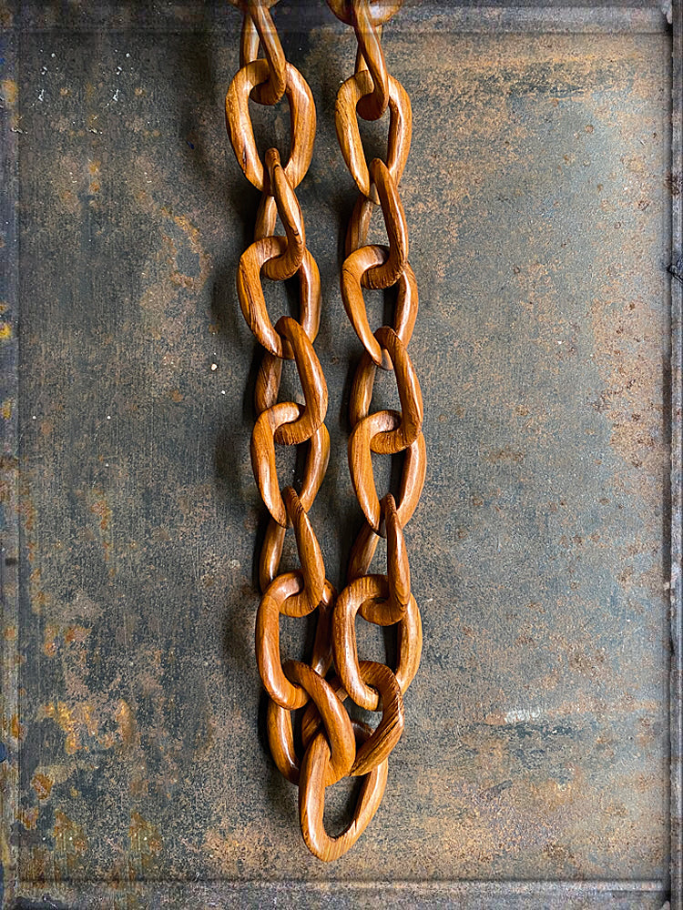 Lange Holzkette Ovale Glieder Cognacfarben Statement Unikat 125 cm