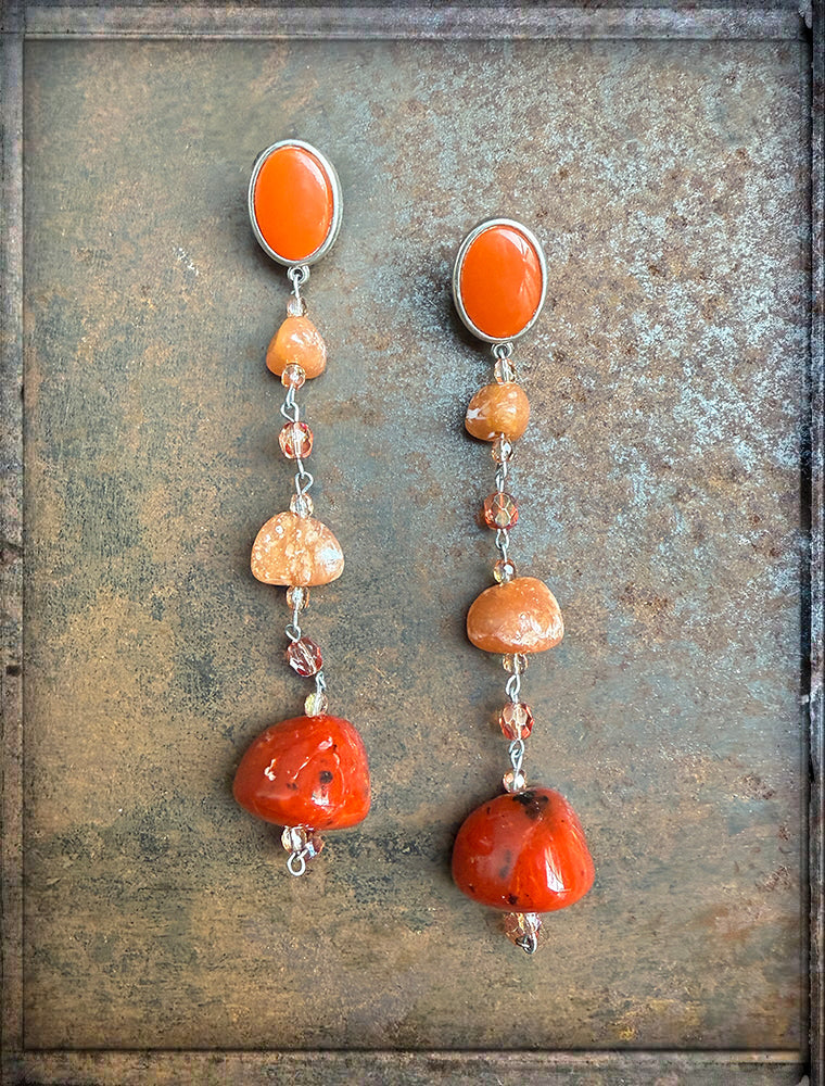 Justwin Boho Ohrringe Resin Coral Orange 13 cm Lang