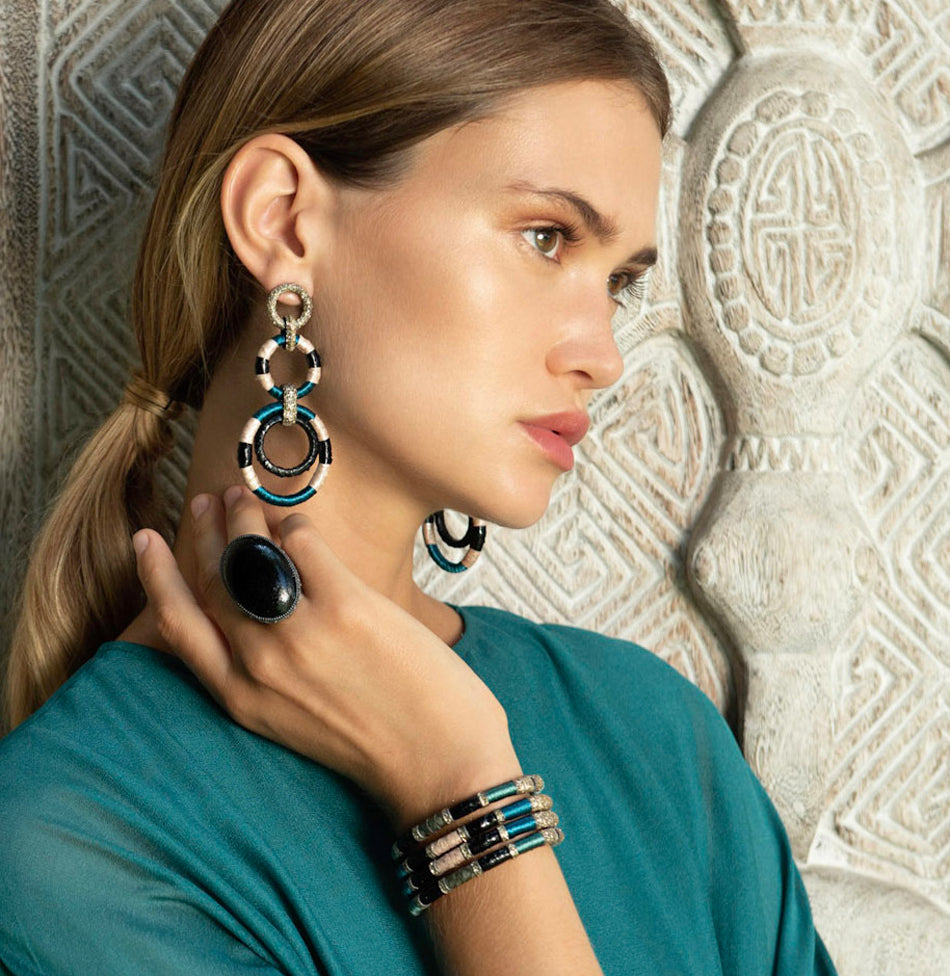 KMO Statement-Ohrringe Ring-Design Leder Kamelit 8,4 cm Model 3