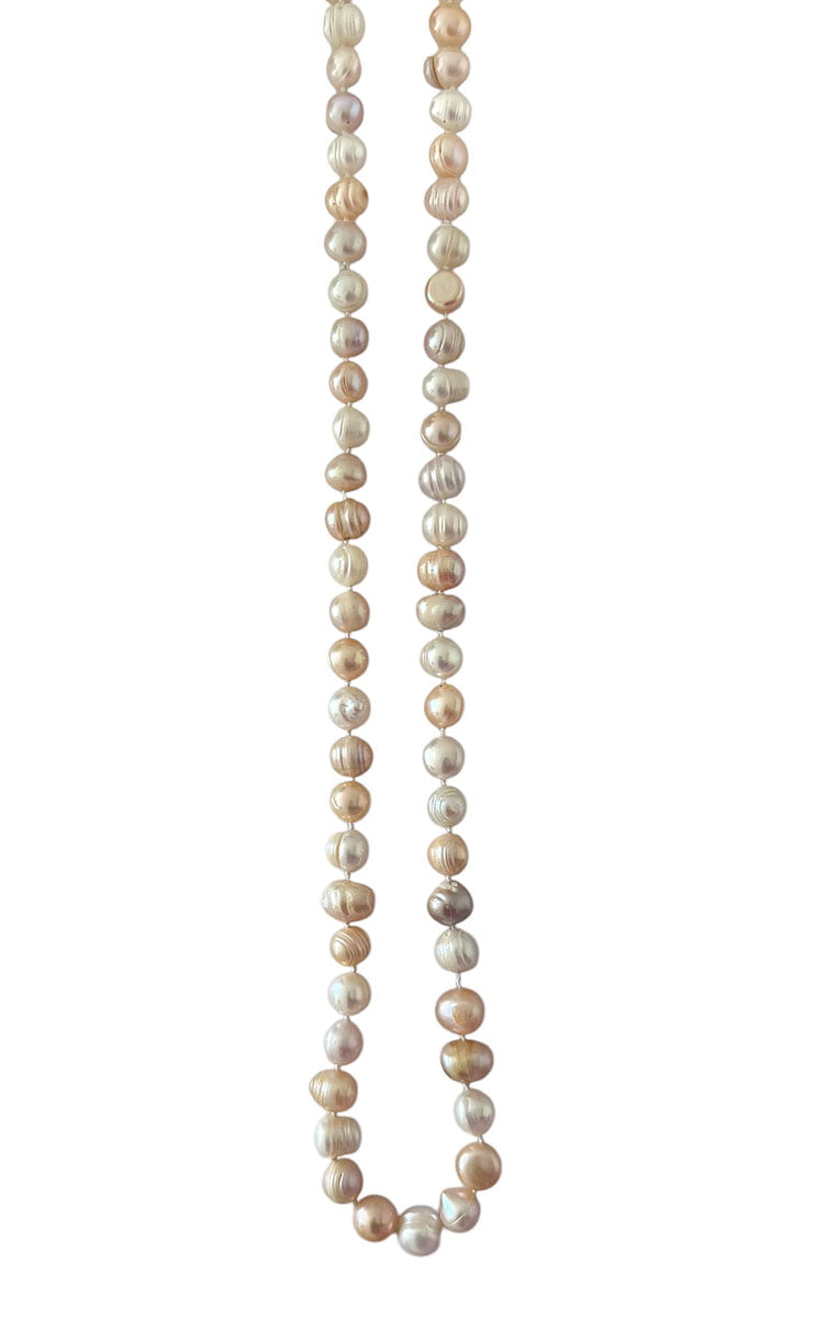 Lange Süßwasserperlkette Echte Perlen Geknotet 145 cm Layering-Look