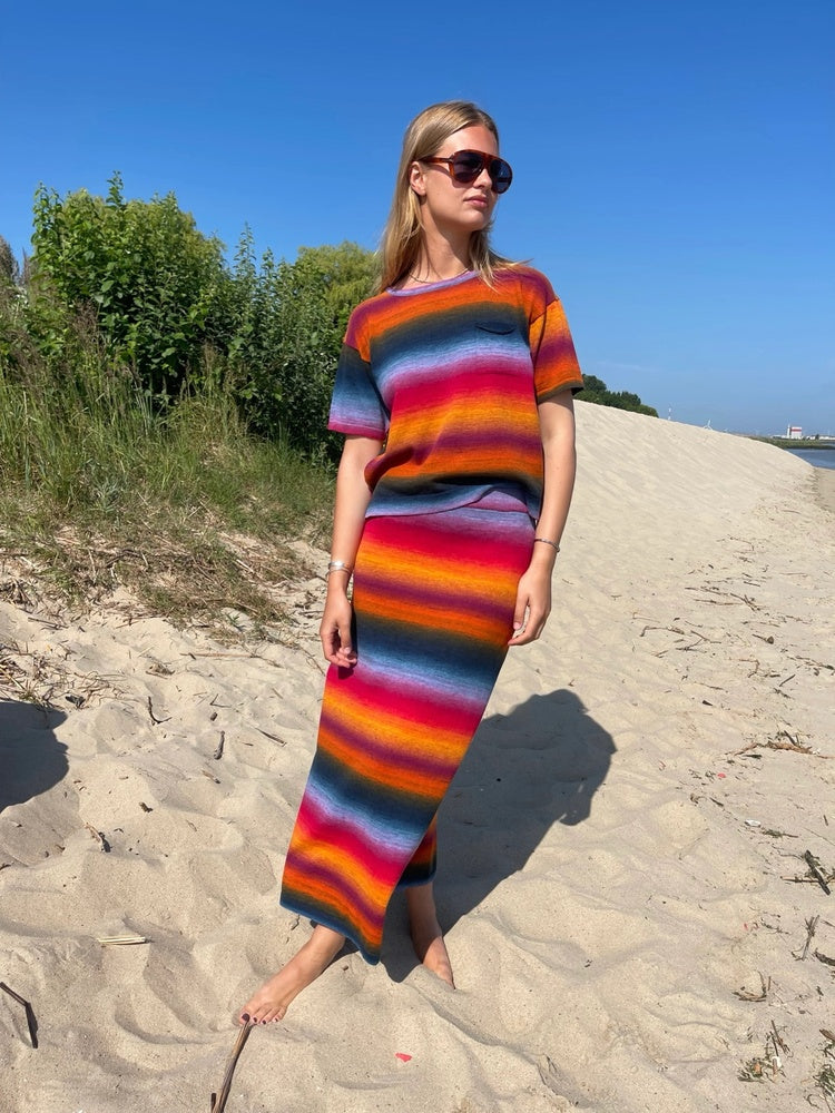 Les Tricots d'O Maxi-Rock Manon Streifen Strick Baumwolle Multicolor Mix Model 6
