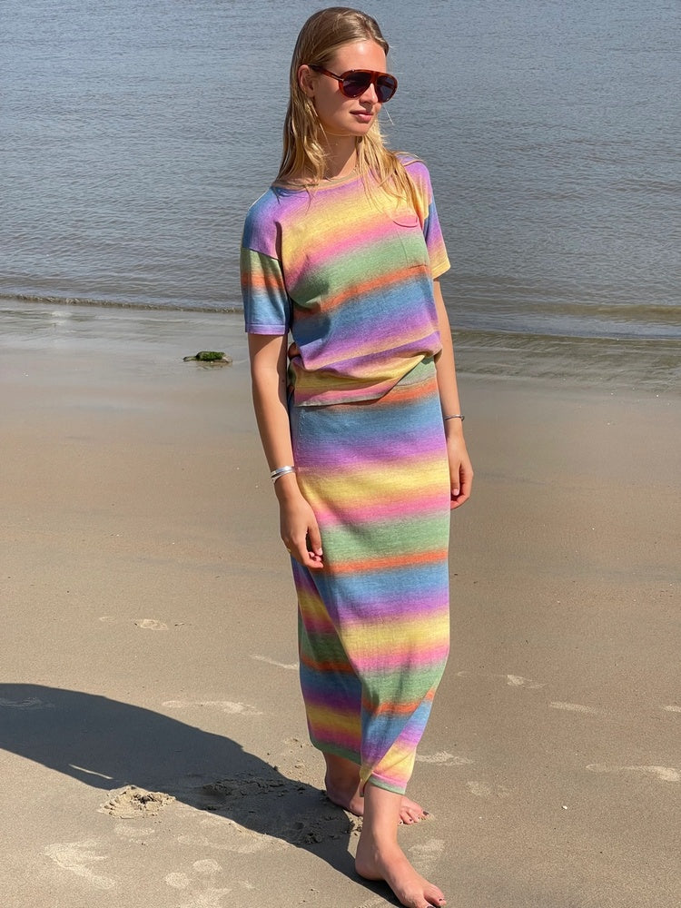 Les Tricots d'O Maxi-Rock Manon Streifen Strick Baumwolle Pastell Multicolor Model 2