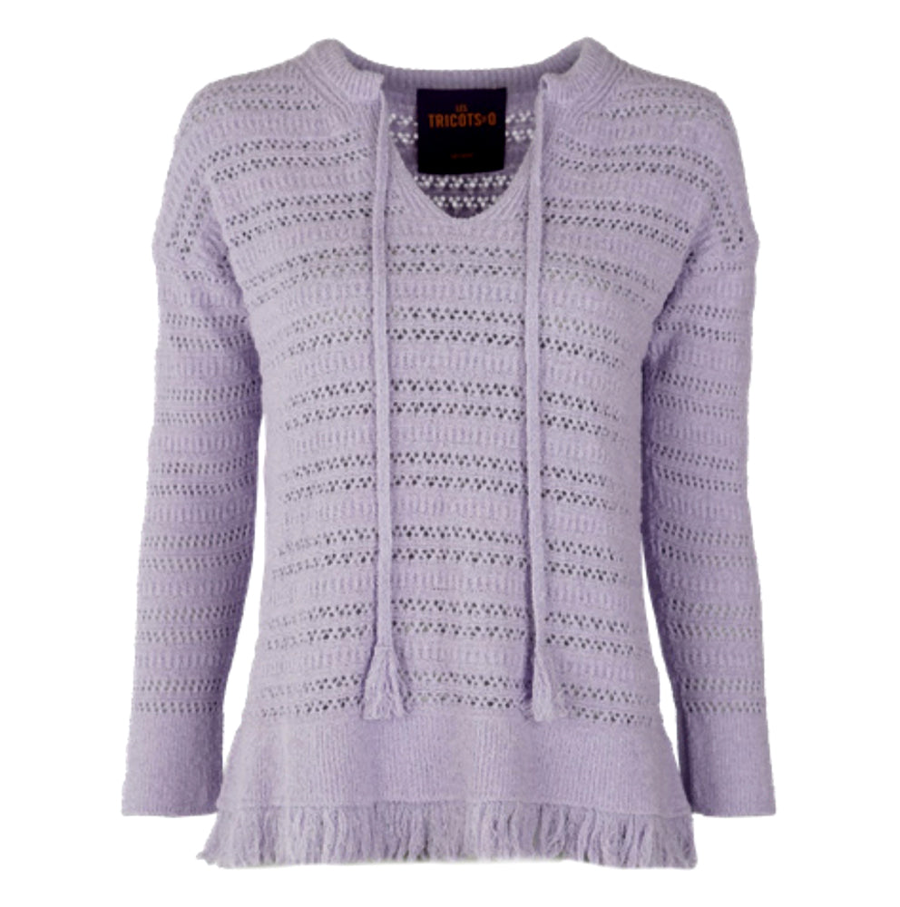 Les Tricots d'O Pullover Luna Fransen Lochstrick Boho Lila Flieder