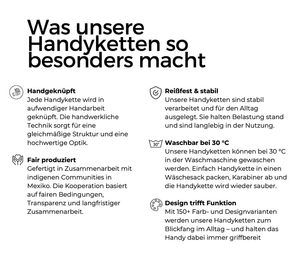 Mahawo Handyketten Vorteile Handgeknüpft Fair Produziert Reißfest Stabil Waschbar Design Vielfalt