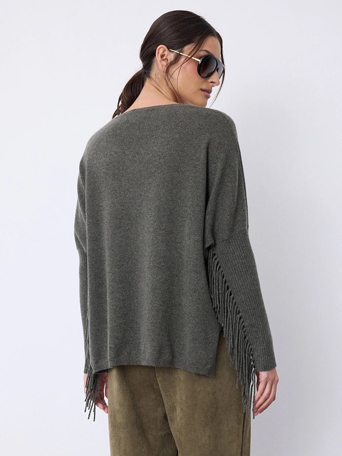 Notshy Cashmere Fransenpullover Nieten 100% Kaschmir Ash Grau Boho-Style Model 3