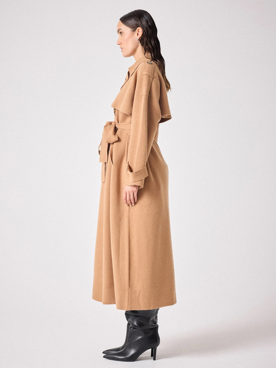 Notshy Langer Trenchcoat Mantel Talia Wolle-Kaschmir-Mix Camel Model 5