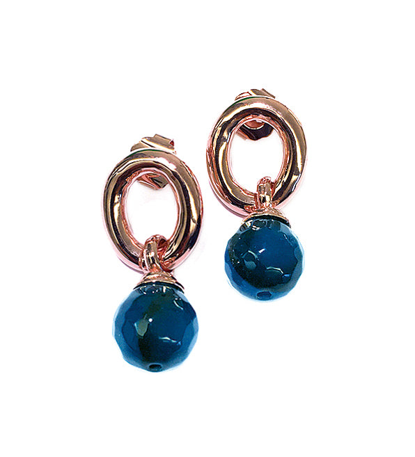 Ohrringe Rosévergoldet Achat Blau Facettiert 3,8 cm Lang