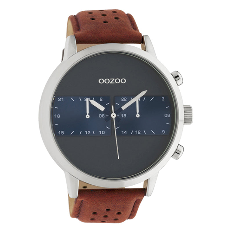 OOZOO Chronograph Lederarmband Braun Zifferblatt Anthrazit Dunkelblau 50 mm C10673