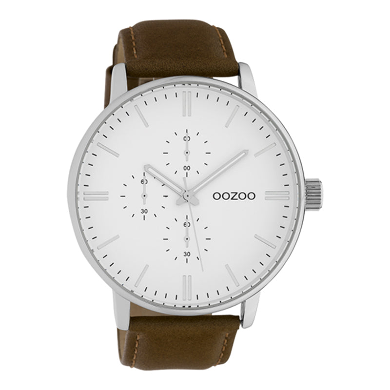 OOZOO Chronograph Lederarmband Braun Zifferblatt Weiß 50 mm C10311