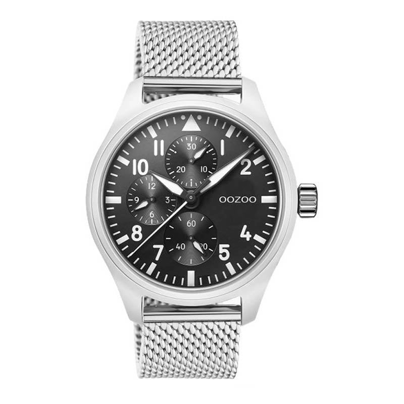 OOZOO Chronograph Mesh-Armband Edelstahl Zifferblatt Schwarz 42 mm C10958
