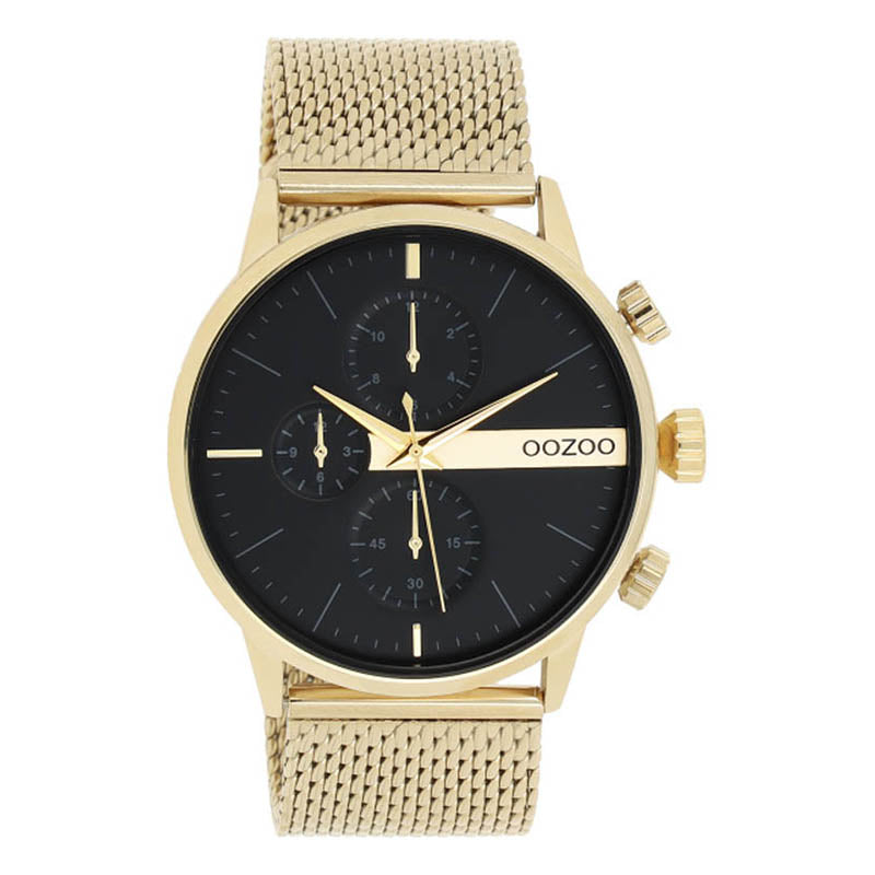 OOZOO Chronograph Mesh-Armband Gold Plattiert Zifferblatt Schwarz 45 mm C11102