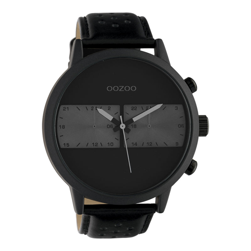 OOZOO Chronograph Schwarz Plattiert Lederarmband Schwarz Anthrazit 50 mm C10304