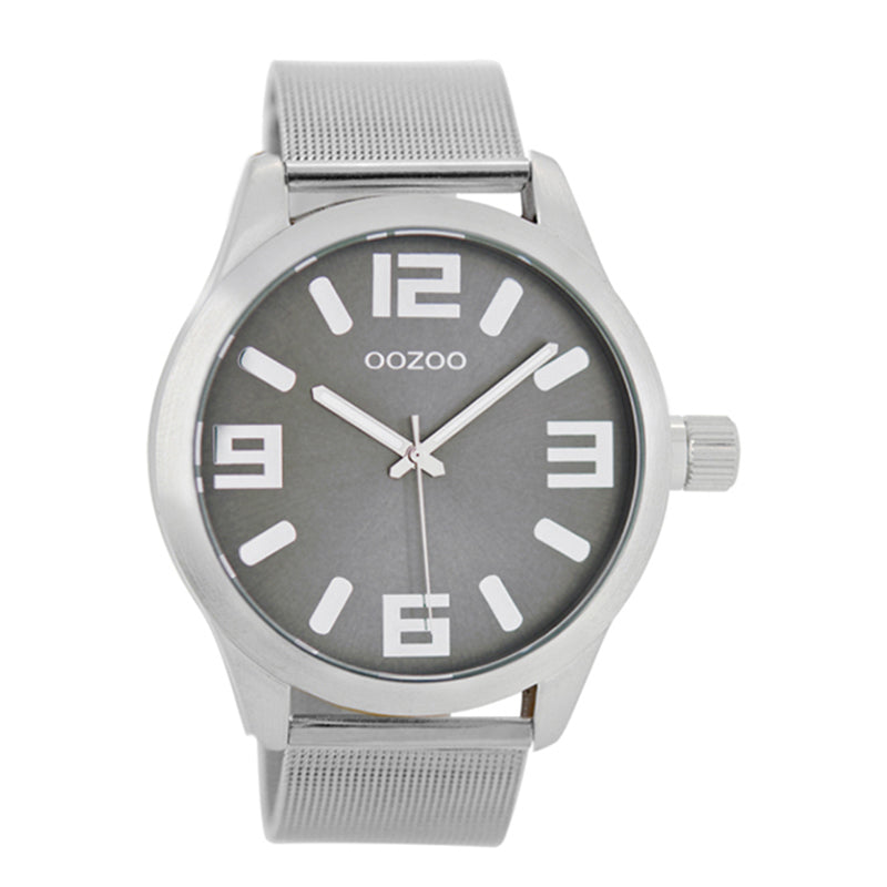 OOZOO Uhr Mesh-Armband Edelstahl Grau Große Ziffern 46 mm C9283M