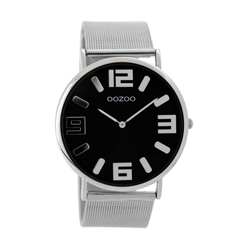 OOZOO Uhr Ultra Slim Flach Mesh-Armband Edelstahl Zifferblatt Schwarz 42 mm C8881