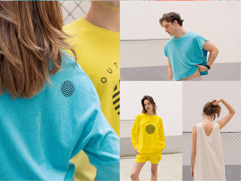 Outryght Sweatshirt Theo Terry Gelb Türkis Frottee Casual-Fit Logoprint Unisex