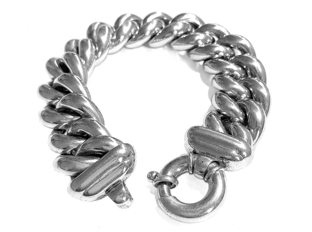 Breites Panzerarmband Massiv Sterling Silber Rhodiniert