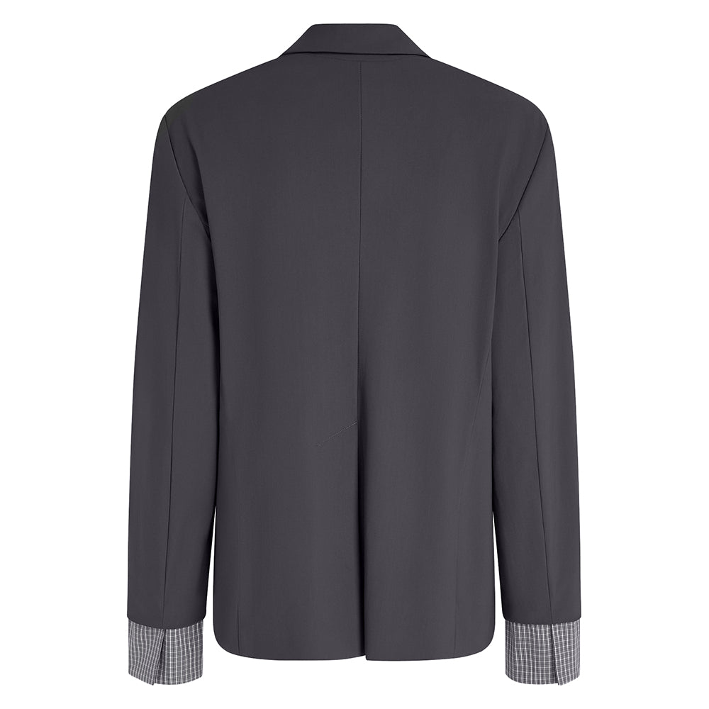 PENN&INK N.Y Blazer Anthrazit Travel Quality Karo-Kontrastbesatz Regular-Fit Rückseite