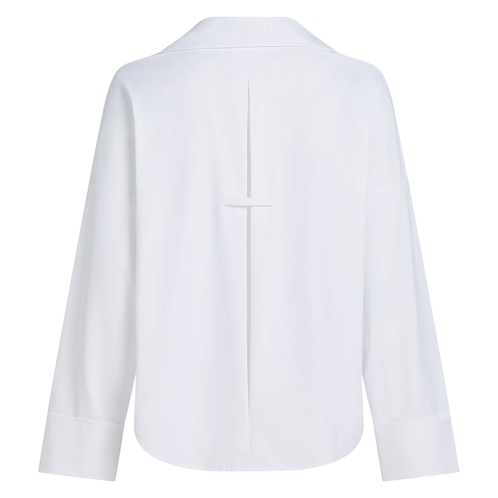 PENN&INK N.Y Bluse Weiß Travel-Quality Regular-Fit Hemdkragen Verlängertes Rückenteil Rückseite
