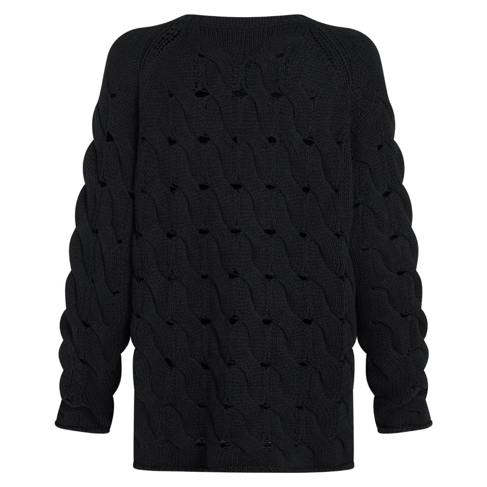 PENN&INK N.Y Strickpullover Lochmuster V-Ausschitt Schwarz Rückseite