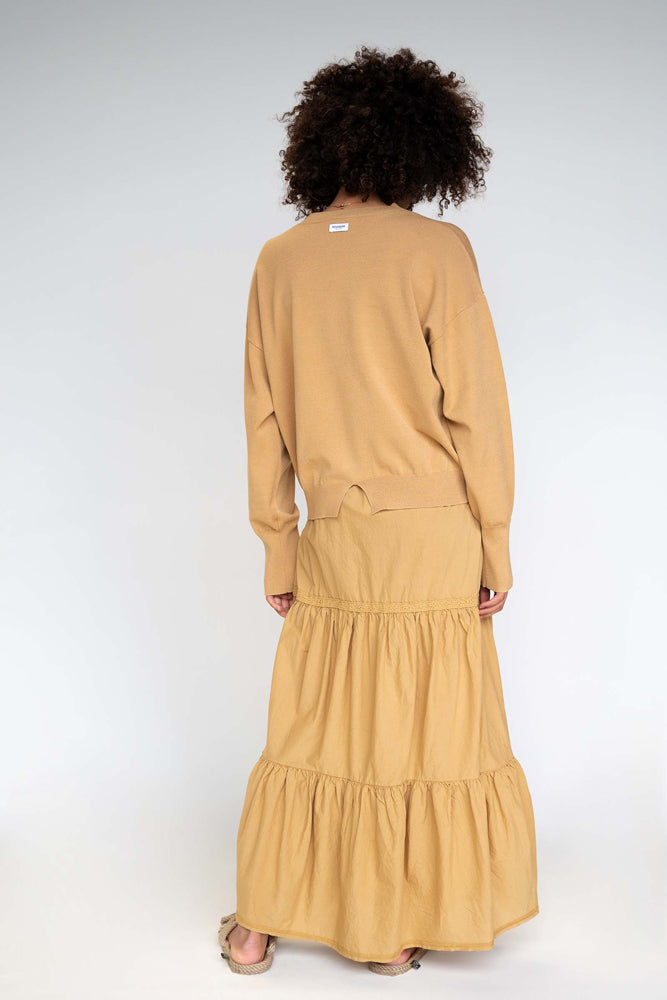 PENN&INK N.Y Langer Stufenrock Camel Maxi-Länge A-Form Baumwolle Model 3