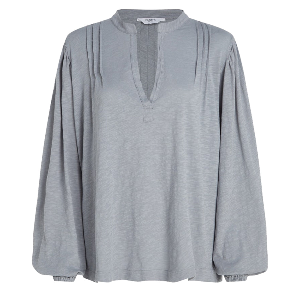 PENN&INK N.Y Tunika Bluse Oversize Grau Ballonärmel Baumwolle