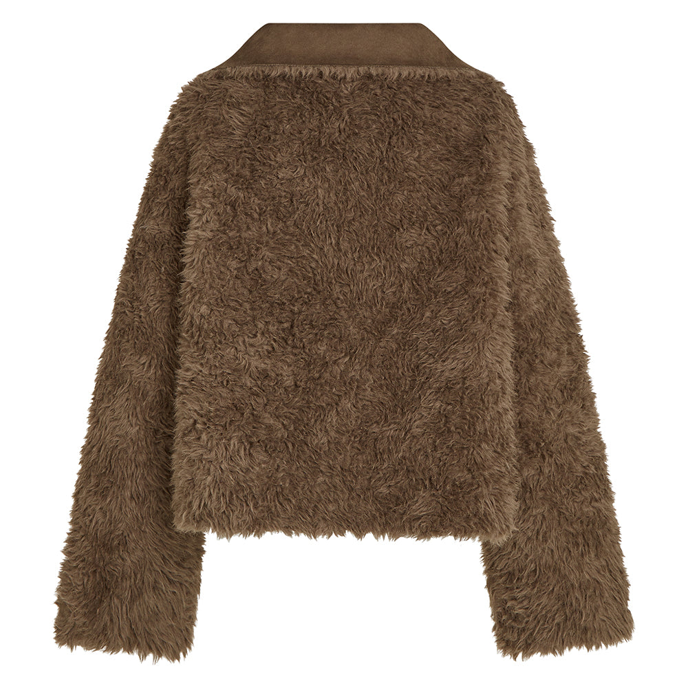PENN&INK N.Y Wende-Jacke Tabac Braun Langfloriges Teddy-Fell Wildleder-Optik Relaxed-Fit Rückseite
