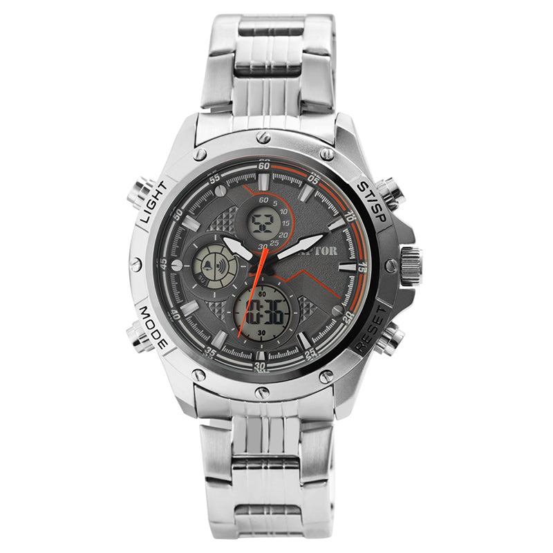 Raptor Chronograph Compar Edelstahlarmband Silber Zifferblatt Grau Analog-Digital 47 mm
